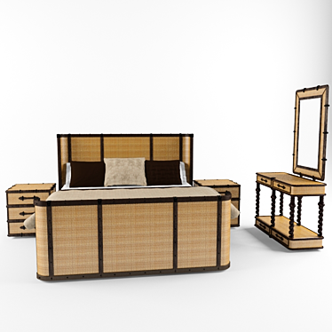 Rattan Bed: Stylish and Comfortable 3D model image 1 