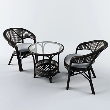 Rattan Table Set: Elegant and Durable 3D model image 1 