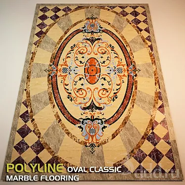 Elegant Polyline Oval Marble Flooring 3D model image 1 