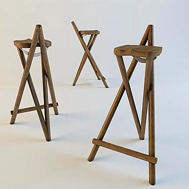 Vintage Wooden Chair-Bar 3D model image 1 