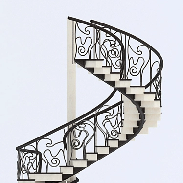 Elegant Art Nouveau Staircase 3D model image 1 