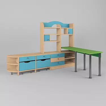 Custom Children's Table with Shelves 3D model image 1 