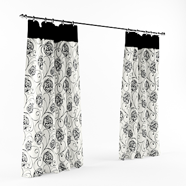 Monochrome Elegance: Textured Black and White Curtains 3D model image 1 
