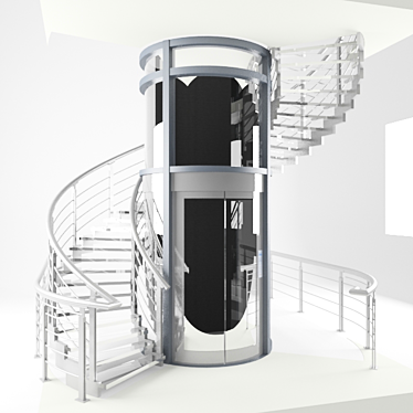 Spiral Staircase & Round Elevator 3D model image 1 