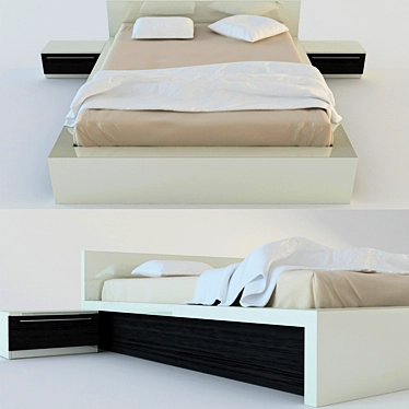 Modern Double Bed Set with Nightstands 3D model image 1 