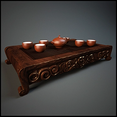 Tea Ceremony Set: Board, Kettle & Cup 3D model image 1 