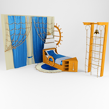 Title: Nautical Nursery Elements: Bedding, Pillows, Anchors & Curtains 3D model image 1 