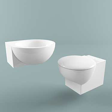 Stylish Corner Washbasin & Wall-mounted Toilet 3D model image 1 