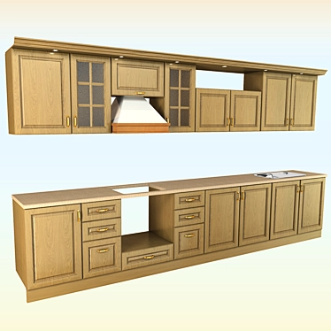 Classic Kitchen Wall - Standard Size 3D model image 1 