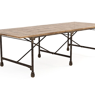 Vintage Wood & Metal Table - 106'' 3D model image 1 