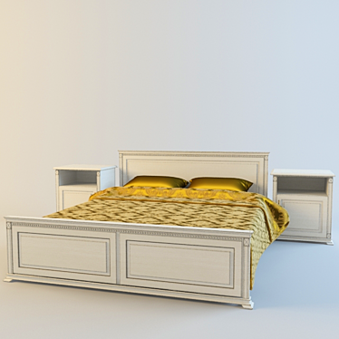 Pinskdrev "Verdi" Bed & Nightstand Set 3D model image 1 