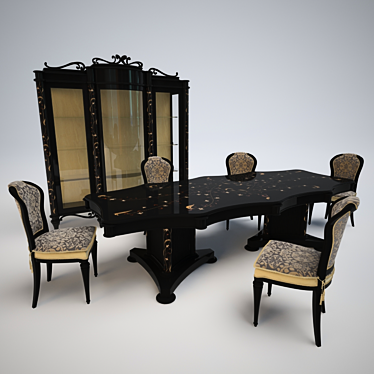 Elegant Dining Set with Table, Chairs and Sideboard 3D model image 1 
