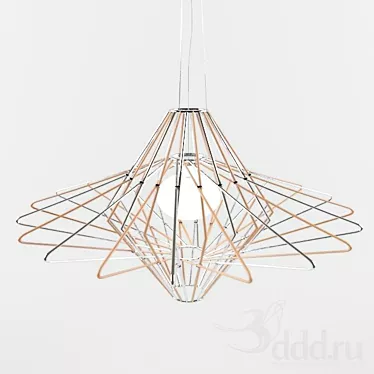 Modern Wood & Chrome Ceiling Light 3D model image 1 