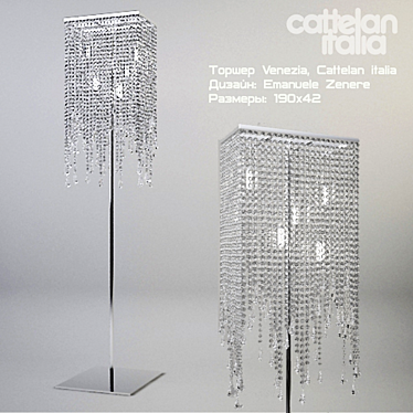 Eleganza Venezia Torche 190cm: Cascading Glass Pendant & Chromed Steel Frame 3D model image 1 