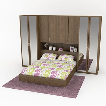 Elegant Bedroom Set with Bed, Wardrobes, and Overhead Module 3D model image 1 