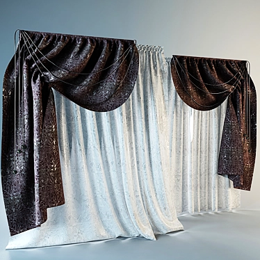 Versatile Floor-Length Curtains 3D model image 1 