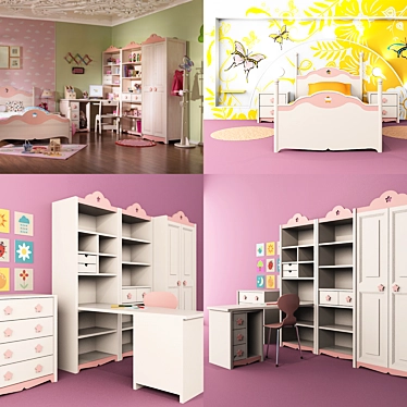 Dreamy Delight: Girls' Furniture Set 3D model image 1 