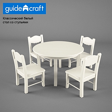 Classic White Extra Table and Chairs - Elegant Wood Furniture 3D model image 1 