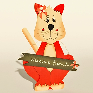 Handcrafted Wooden Cat Figurine 3D model image 1 