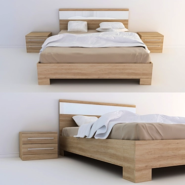 Budget Bed Set: 1.6*2.0m with Nightstands 3D model image 1 