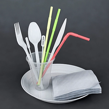 Durable Plastic Tableware Set 3D model image 1 