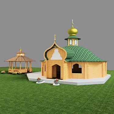 Serene Sanctum: Sacred Pool & Gazebo 3D model image 1 