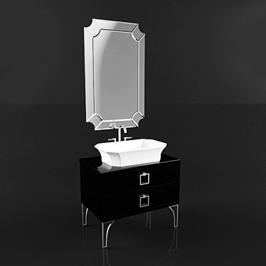 DAPHNE Luxury Collection: Glossy Lacquer, Chrome Handle, Mirror & Sink 3D model image 1 