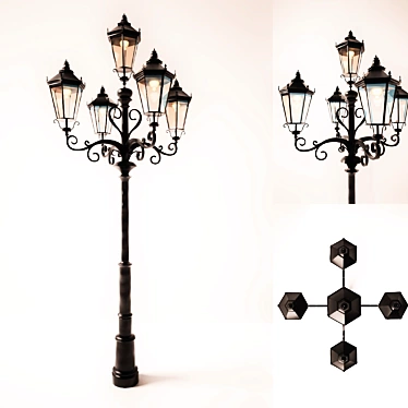 Classic 5-Light Street Lamp 3D model image 1 