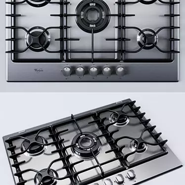 Whirlpool AKT797IX Gas Hob: Stylish Stainless Steel Wok Burner 3D model image 1 