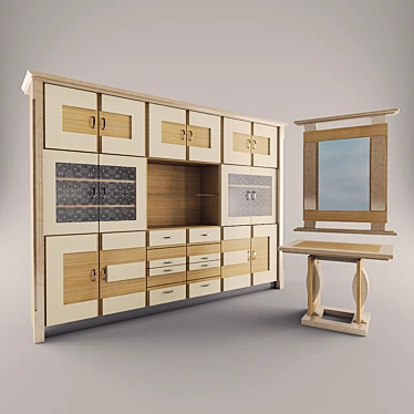 Modern Furniture Set: Wardrobe, Table, Mirror 3D model image 1 