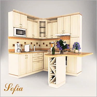 Elegant Sofia Classic Curved MDF Cabinet 3D model image 1 