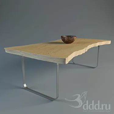 Natural Wood Dining Table with Bonus Bowl 3D model image 1 