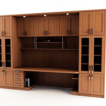  Red Oak Bookcase with Desk 3D model image 1 