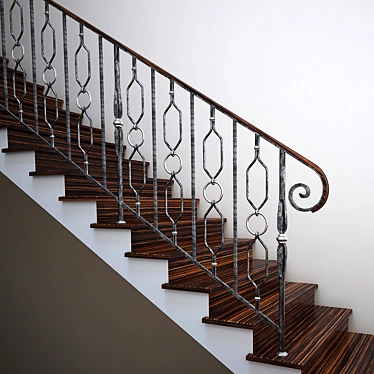 Elegant Wrought Iron Railing 3D model image 1 