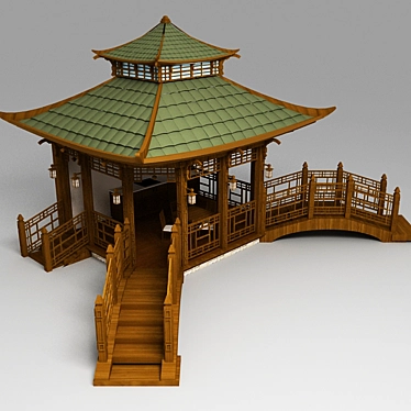 Chinese Pergola with Bridges: Serene Oasis 3D model image 1 