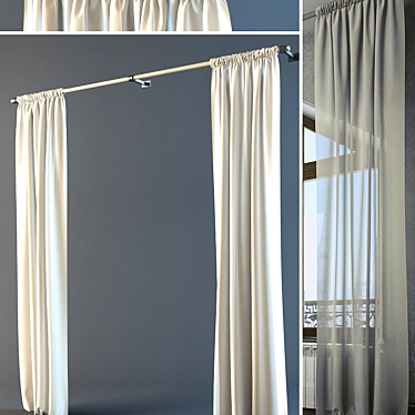 Title: Extra-Long Contemporary Curtains 3D model image 1 