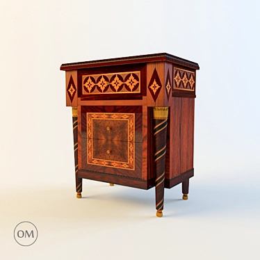 Elegant Carved 3-Drawer Nightstand 3D model image 1 