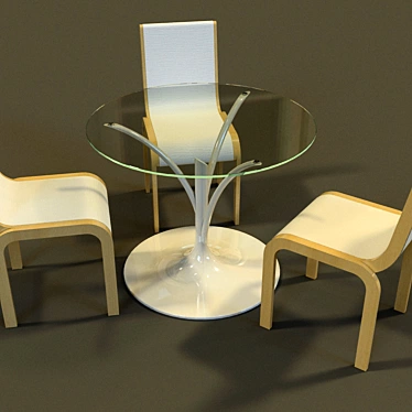 Elegant Acacia Table & Morelato Chair 3D model image 1 