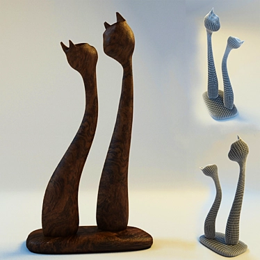 Wooden Cat Figurine 3D model image 1 