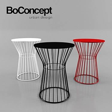 Modern Metal Stool, Black, Red & White, 50x35cm 3D model image 1 