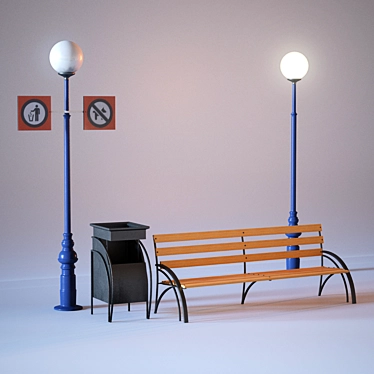 Siberian Outdoor Décor: Bench, Lamp, Urn 3D model image 1 