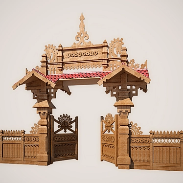 Elegant Carved Wooden Gates 3D model image 1 