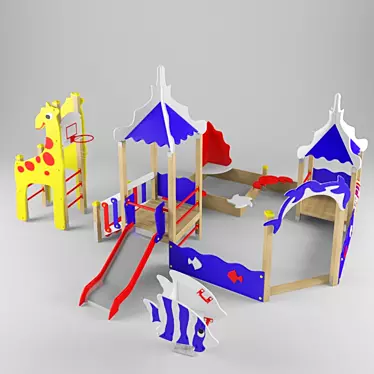 Playground Equipment: Giraffe Basketball, Coral Sandpit, Fish Spring Rocker 3D model image 1 