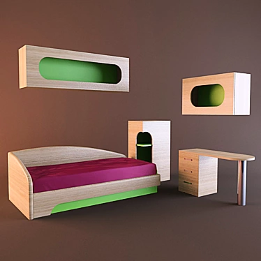 Elegant Green Bedroom Set 3D model image 1 