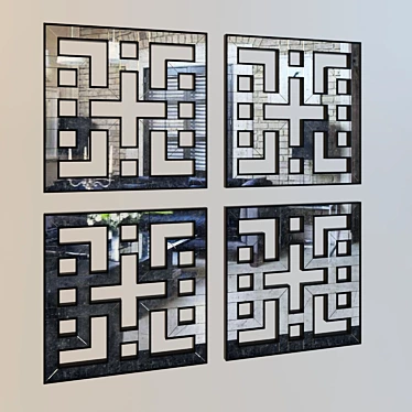 Elegant Fretwork Mirror 3D model image 1 