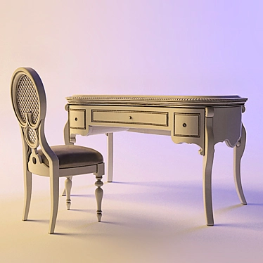 Classic Desk and Chair Set 3D model image 1 