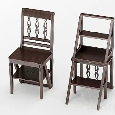 Wooden Library Step Chair | Elegant Wood Furniture 3D model image 1 