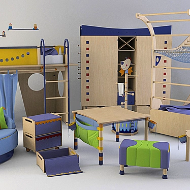 Haba Children's Furniture Set - Bed, Wardrobe, Chair, Table, and More! 3D model image 1 