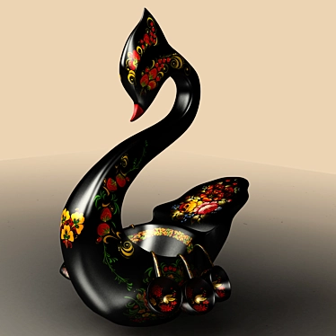 Russian-Style Hand-Painted Swan Boat 3D model image 1 