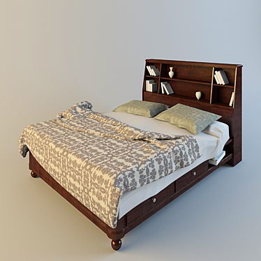 Rustic Cherry Bookcase Bed 3D model image 1 